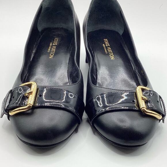 Louis Vuitton Uniform Black Patent & Leather Low Heel Buckle Pump 38 8 - Picture 3 of 9